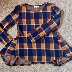 Umgee Plaid Top in Tan and Navy